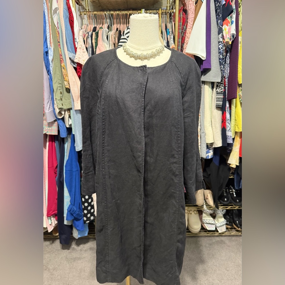 Talbots Black Pure Irish Linen Duster Cardigan Jacket Size L